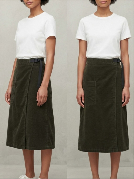 Uniqlo Dresses & Skirts - JW Anderson Uniqlo Dark Green Corduroy Wrap Skirt Sz S Dark Academia Fall Skirt